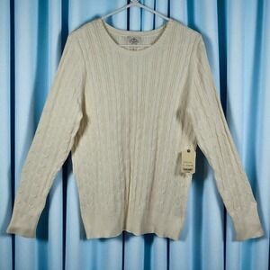 St. John's Bay Womens XL Cream Cable Knit Crew Neck Long Sleeve Sweater New‎